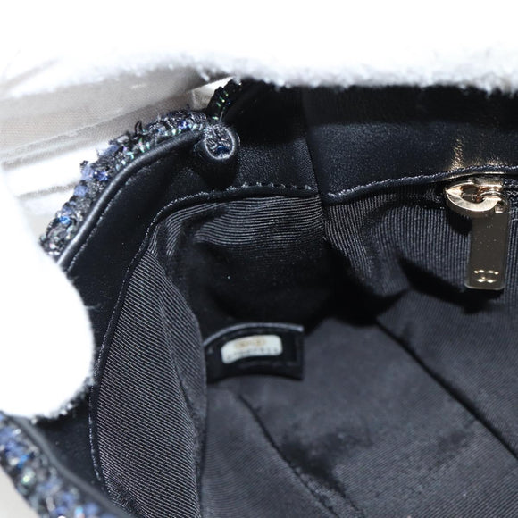 CHANEL Chain Pearl Shoulder Bag Tweed Navy Gold black CC Auth 126241SM