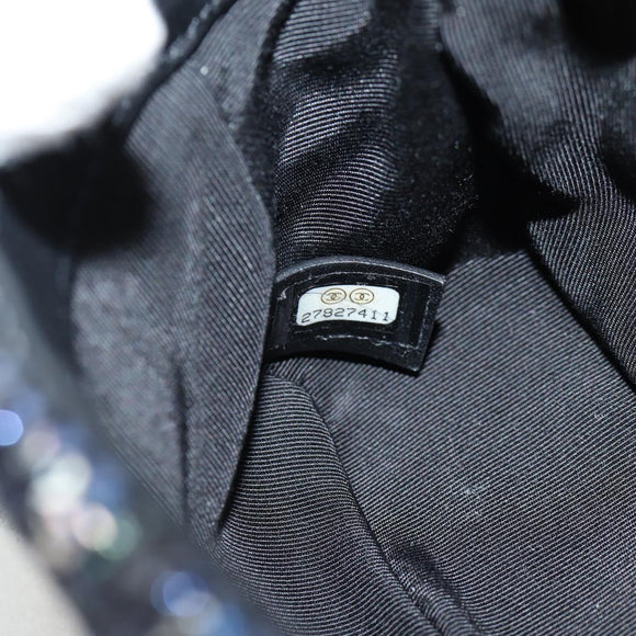 CHANEL Chain Pearl Shoulder Bag Tweed Navy Gold black CC Auth 126241SM