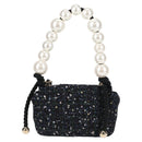 CHANEL Chain Pearl Shoulder Bag Tweed Navy Gold black CC Auth 126241SM-2