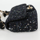CHANEL Chain Pearl Shoulder Bag Tweed Navy Gold black CC Auth 126241SM-3