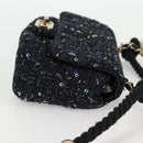 CHANEL Chain Pearl Shoulder Bag Tweed Navy Gold black CC Auth 126241SM-4