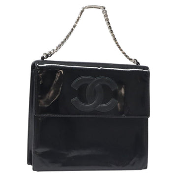 CHANEL COCO Mark Chain Hand Bag Patent leather Black Silver CC Auth 126242