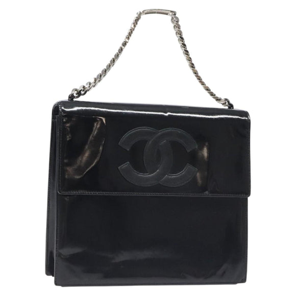 CHANEL COCO Mark Chain Hand Bag Patent leather Black Silver CC Auth 126242