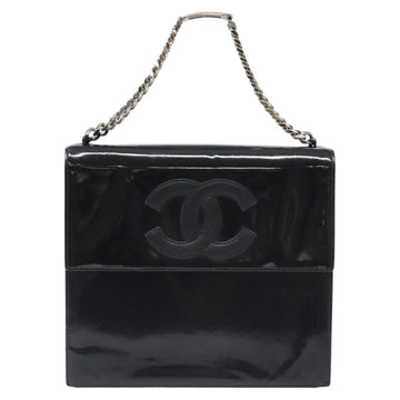 CHANEL COCO Mark Chain Hand Bag Patent leather Black Silver CC Auth 126242 - 0