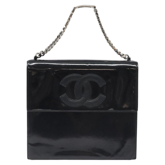 CHANEL COCO Mark Chain Hand Bag Patent leather Black Silver CC Auth 126242