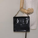CHANEL COCO Mark Chain Hand Bag Patent leather Black Silver CC Auth 126242-23