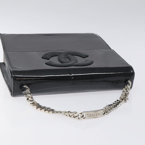 CHANEL COCO Mark Chain Hand Bag Patent leather Black Silver CC Auth 126242