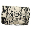 CHANEL Matelasse 25 Double Flap Chain Bag Canvas White Silver CC Auth 126243SV-1