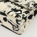 CHANEL Matelasse 25 Double Flap Chain Bag Canvas White Silver CC Auth 126243SV-15