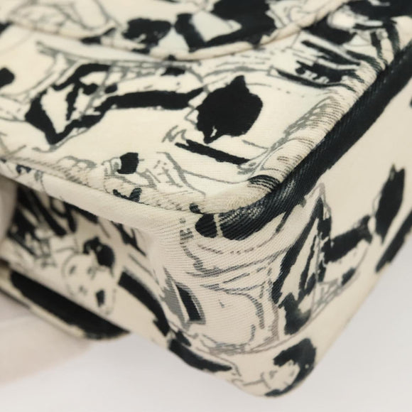 CHANEL Matelasse 25 Double Flap Chain Bag Canvas White Silver CC Auth 126243SV