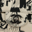 CHANEL Matelasse 25 Double Flap Chain Bag Canvas White Silver CC Auth 126243SV-18