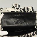 CHANEL Matelasse 25 Double Flap Chain Bag Canvas White Silver CC Auth 126243SV-9