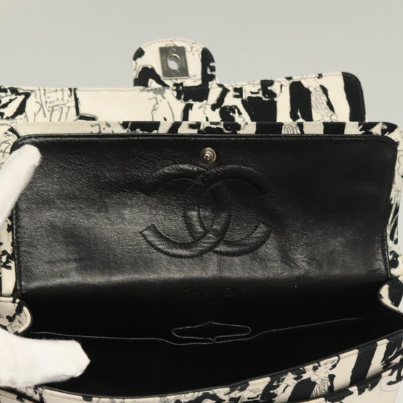 CHANEL Matelasse 25 Double Flap Chain Bag Canvas White Silver CC Auth 126243SV