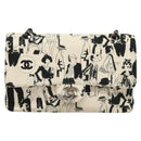 CHANEL Matelasse 25 Double Flap Chain Bag Canvas White Silver CC Auth 126243SV-13