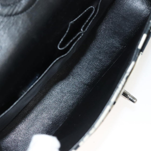 CHANEL Matelasse 25 Double Flap Chain Bag Canvas White Silver CC Auth 126243SV