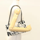 CHANEL Matelasse 25 Double Flap Chain Bag Canvas White Silver CC Auth 126243SV-26