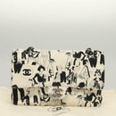 CHANEL Matelasse 25 Double Flap Chain Bag Canvas White Silver CC Auth 126243SV-12