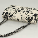 CHANEL Matelasse 25 Double Flap Chain Bag Canvas White Silver CC Auth 126243SV-6