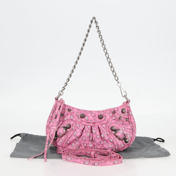 BALENCIAGA luka Goal Hand Bag Leather 2way Pink Silver 695814 Auth 126245M