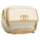 CHANEL Chain Shoulder Bag Lamb Skin White Gold CC Auth 126253-1