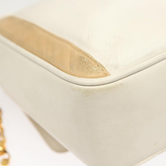 CHANEL Chain Shoulder Bag Lamb Skin White Gold CC Auth 126253