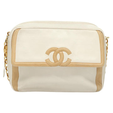 CHANEL Chain Shoulder Bag Lamb Skin White Gold CC Auth 126253 - 0