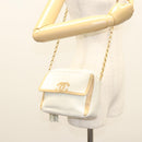 CHANEL Chain Shoulder Bag Lamb Skin White Gold CC Auth 126253-24