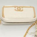 CHANEL Chain Shoulder Bag Lamb Skin White Gold CC Auth 126253-6