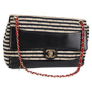 CHANEL Matelasse Chain Shoulder Bag cotton Black Gold CC Auth 126255V-1