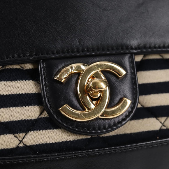 CHANEL Matelasse Chain Shoulder Bag cotton Black Gold CC Auth 126255V