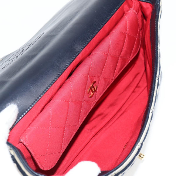 CHANEL Matelasse Chain Shoulder Bag cotton Black Gold CC Auth 126255V