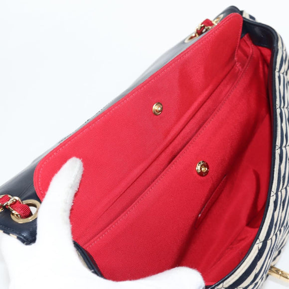 CHANEL Matelasse Chain Shoulder Bag cotton Black Gold CC Auth 126255V