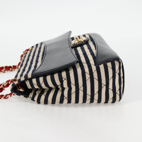 CHANEL Matelasse Chain Shoulder Bag cotton Black Gold CC Auth 126255V