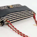 CHANEL Matelasse Chain Shoulder Bag cotton Black Gold CC Auth 126255V-6