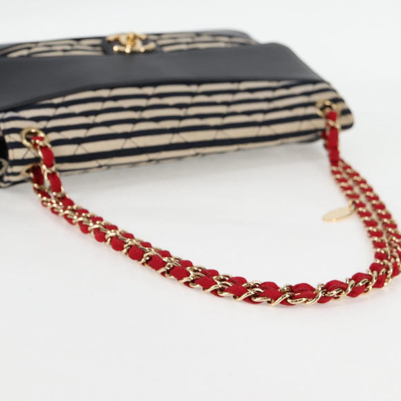 CHANEL Matelasse Chain Shoulder Bag cotton Black Gold CC Auth 126255V