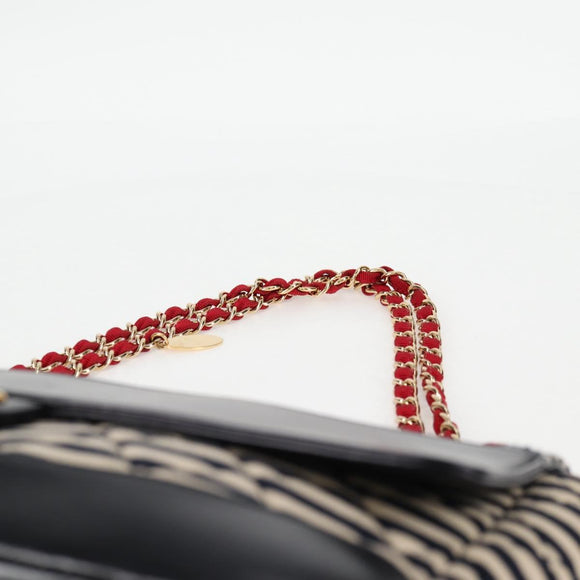 CHANEL Matelasse Chain Shoulder Bag cotton Black Gold CC Auth 126255V