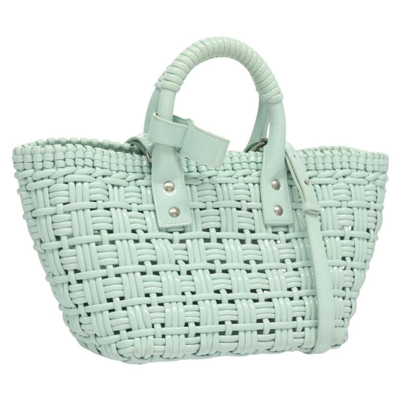 BALENCIAGA Hand Bag Vinyl 2way Green Silver Auth 126258