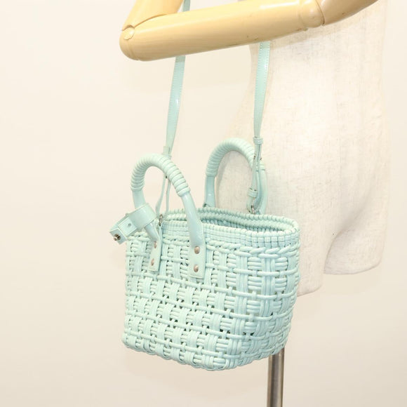 BALENCIAGA Hand Bag Vinyl 2way Green Silver Auth 126258