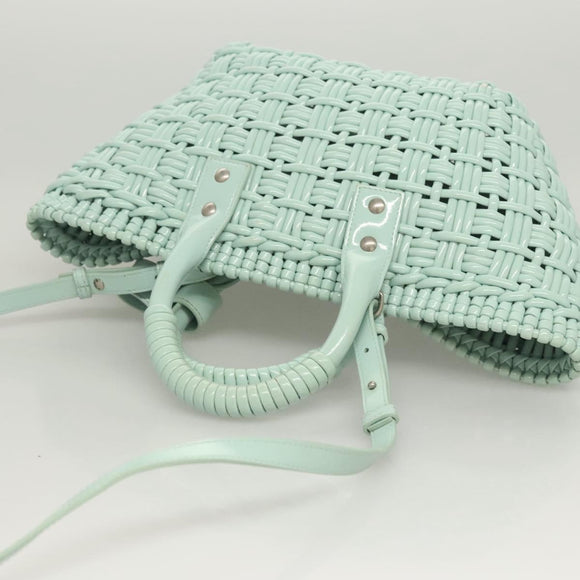 BALENCIAGA Hand Bag Vinyl 2way Green Silver Auth 126258