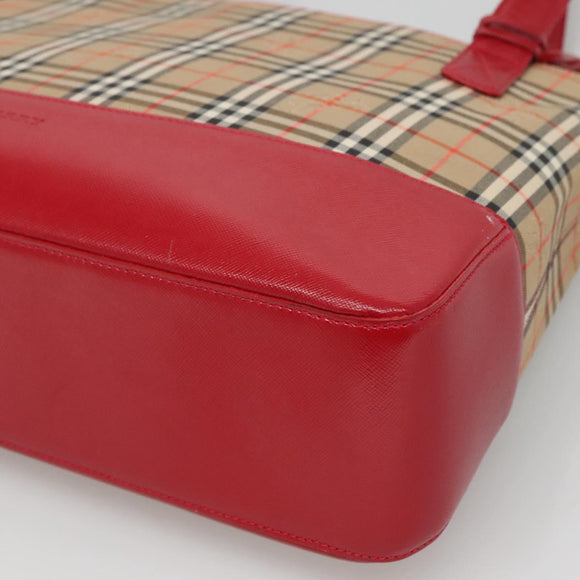 BURBERRY Nova Check Hand Bag Canvas Beige Gold Auth 126264