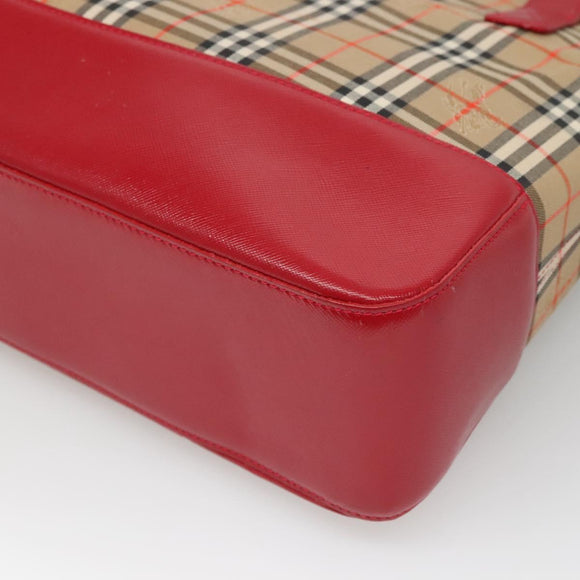 BURBERRY Nova Check Hand Bag Canvas Beige Gold Auth 126264