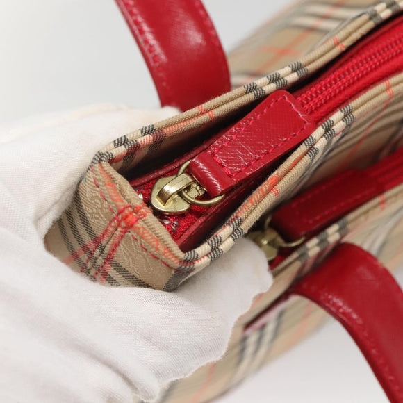 BURBERRY Nova Check Hand Bag Canvas Beige Gold Auth 126264