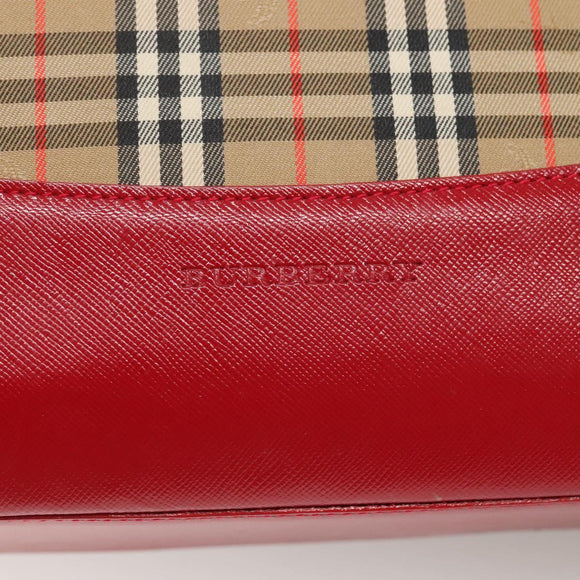 BURBERRY Nova Check Hand Bag Canvas Beige Gold Auth 126264