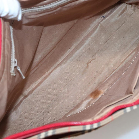 BURBERRY Nova Check Hand Bag Canvas Beige Gold Auth 126264