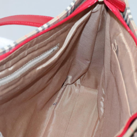 BURBERRY Nova Check Hand Bag Canvas Beige Gold Auth 126264