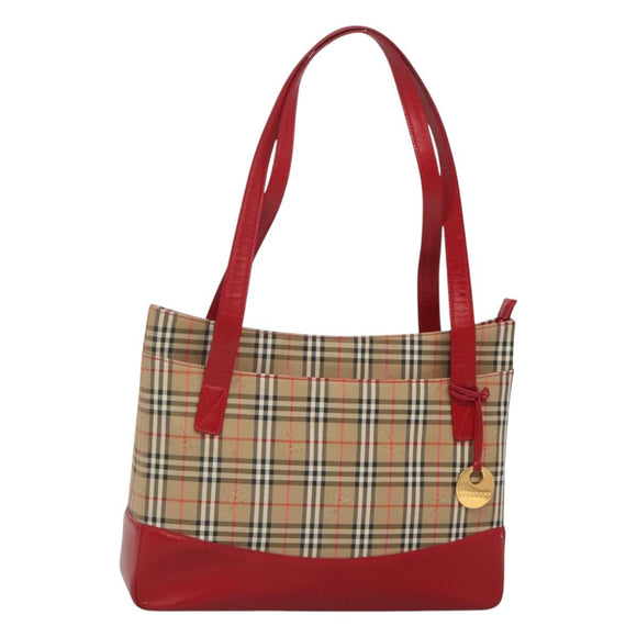 BURBERRY Nova Check Hand Bag Canvas Beige Gold Auth 126264