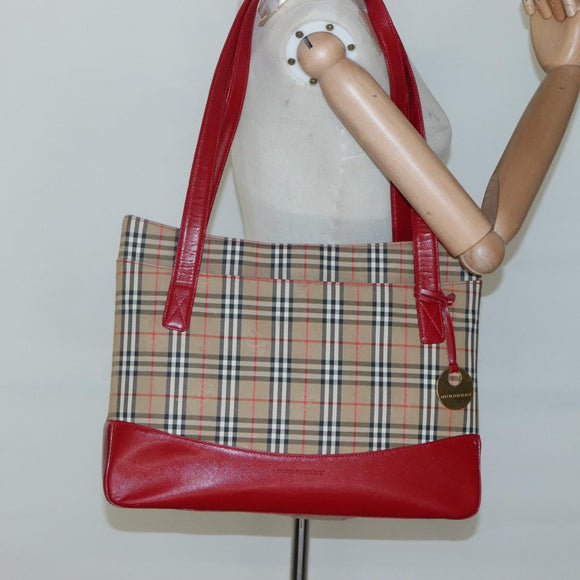 BURBERRY Nova Check Hand Bag Canvas Beige Gold Auth 126264