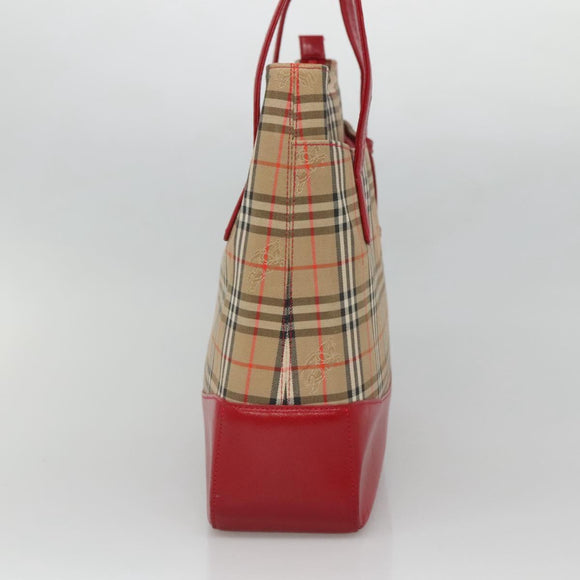 BURBERRY Nova Check Hand Bag Canvas Beige Gold Auth 126264
