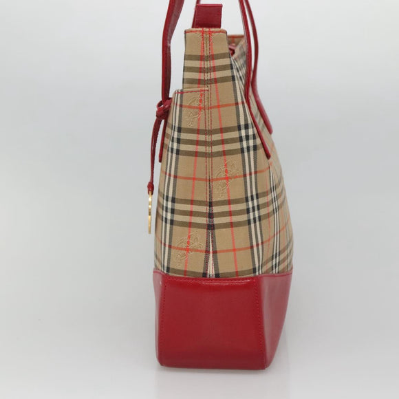 BURBERRY Nova Check Hand Bag Canvas Beige Gold Auth 126264