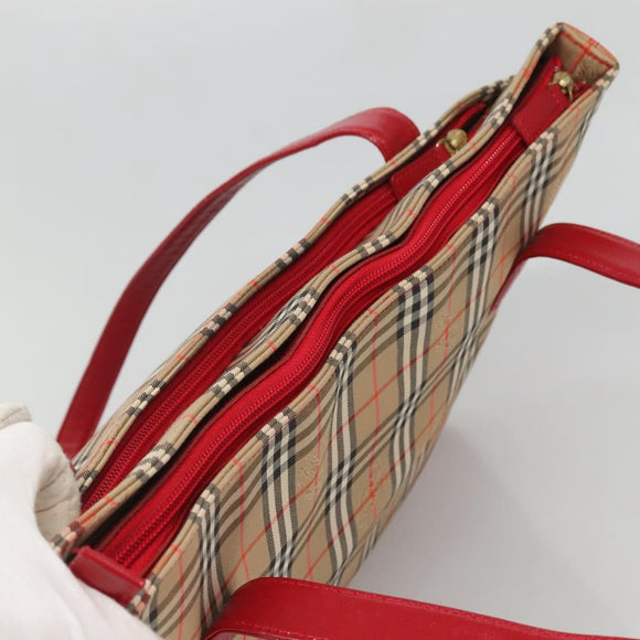 BURBERRY Nova Check Hand Bag Canvas Beige Gold Auth 126264